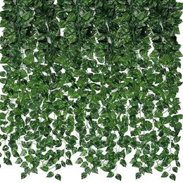 Decorative Flowers 12pcs/bags Artificial Ivy Greenery Garland 78.74'' Fake Vines Hanging Plants Backdrop Green Leaves For Room Bedroom Wall