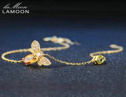 LAMOON Cute Bee 925 Sterling Silver Bracelet Woman love Citrine Gemstones Jewelry 14K Gold Plated Designer Jewellery LMHI002 CX2005057204