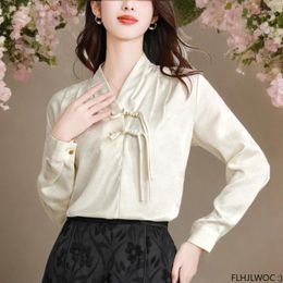 Women's Blouses S French Design V Neck Tops Year 2024 Spring Summer Women Office Lady Girls Elegant Solid Retro Shirt Blouse Vintage