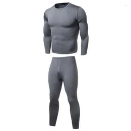 Men's Thermal Underwear 2PCS Winter Fashion Warm Ultra-Soft Fleece Lined Top Slim Bottom Pants Set Plus Size