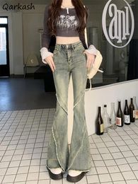 Women's Jeans Flare Women Slim Gentle Vintage Bleached Chic High Waist Harajuku Streetwear Designed Sweet Autumn Denim Spliced Daily