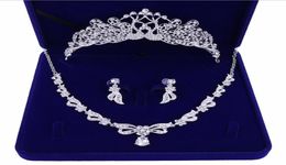 Romantic Beaded Crystal Three Pieces Bridal Jewellery sets Bride Necklace Earring Crown Hair Tiaras Wedding Party Accessories Cheap9206075