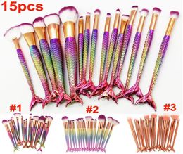 NEW 15pcs set Makeup Brushes Mermaid Brush 3D Colourful Professional Make Up Brushes Foundation Blush Cosmetic Brush kit Tool 6811117