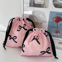 Storage Bags Bow Knot Drawstring Bag Korean Y2k Cosmetic Pouch Women Wallet Sweet Kawaii String Mini Girl's