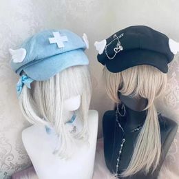 Solid Y2k Aesthetic Women Angels Wings Hats Spring Autumn Lolita Punk Light Color Sweet Hat Fashion All Match Japanese Cap 240412