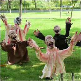 Decorative Objects Figurines Halloween Decorations Scary Doll Horror Decor Swinging Scream Ghost Voice Ground Plug-In Outdoor Gard Dhqhk