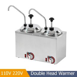 110V 220V Commercial 2 Pot Hot Fudge Pump Warmer Machine Chocolate Sauce Dispenser Nacho Cheese Warmer Dispenser Machine