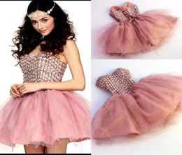 Skin Pink Short Homecoming Dresses Sweetheart Crystal Beaded Mini Length Prom Gown Cocktail Dress Backl Lace Up Simple Party Dress1633547