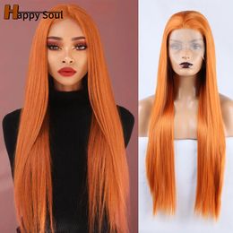 Orange 13*2.5 Synthetic Lace front Wig Glueless Lace Frontal Wigs for Women Straight Wig Heat Resistant Fibre Cosplay Wigs Party Laces wigs windy