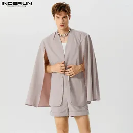 Men's Tracksuits INCERUN 2024 American Style Stylish Sets Long Sleeved Cardigan Cape Shorts See-through Collarless Two-piece S-5XL