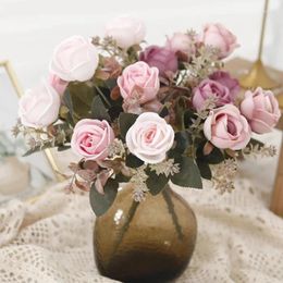 Decorative Flowers Autumn Artificial Silk Rose Fake For Home Garden Wedding Living Room Table Decor Po Props Christmas Accessory