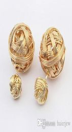 Ball Double Pearl Earring Jewelry Fashion Metal Mesh Twisted Stud Earrings7749955