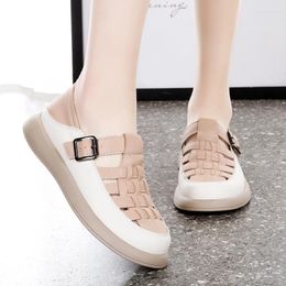 Sandals Microfiber Wedge Cross Strap Plus Size Women's Buckle Heel Height 3.0CM Larger Ladies Shoes Woman