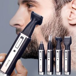 Trimmers Kemei KM6630 Multifunctional Electric Nose Hair Trimmer USB Rechargeable Men's Trimmer Beard Nose Ear Cleaner 4 Pieces Set