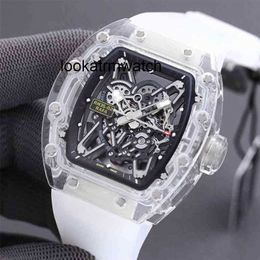 Luxury Men/Women Watch Transparent Top Hollow Crystal Full Glass Fashion Out Automatic Mechanical Luminous Personalised Wine Barrel Tape