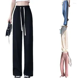Women's Pants Women Drawstring High Waist Wide Leg Sweatpants Girls Spring Summer Casual Loose Long Solid Colour Ribbed Flowy Trousers