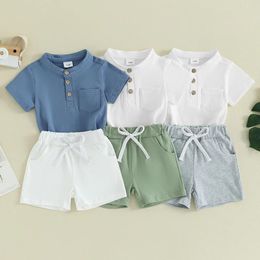 Clothing Sets Toddler Infant Baby Boy Summer Solid Colour Short Sleeve Button T-Shirt Shorts Set 2Pcs Outfit Clothes