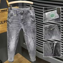 Men's Jeans High-end Designer Luxury Mens Slim Fit Casual Spring and Autumn Denim Stretch Cowboy Washed Distressed Skinny Grey Pants d240417