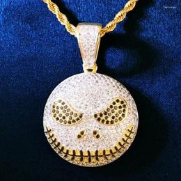 Pendant Necklaces Hip Hop Skull Face Crystal Bling Zircon Demon Necklace Men Ladies Rock Rap Trend Party Jewellery Gift