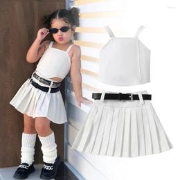 Clothing Sets Kids Girls Skirt Set Sleeveless Camisole With Pleated Mini A-line And Belt Summer Outfit