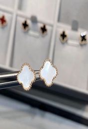 fashion designer womens stud pearl earrings 18k gold earrings pearl shells 4 leaf clover girls valentines day love gift factory wh5719099