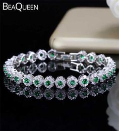 BeaQueen Trendy Green and White Cubic Zirconia Stone Setting Ladies Tennis Bracelets Silver 925 Jewelry for Women B100 220119388914013682