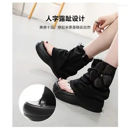 Dress Shoes PU Fabric Mid-heel Thong Zipper Flower Decorated Open Toe Platform Sole Fashion Women's Sandals 2024 For Women