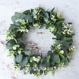 Decorative Flowers Green Wreath Artificial Eucalyptus Leaves Holiday Festival Door Hanging Garland Party Wall Decoration 30cm