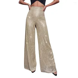 Women's Pants Women Solid Color High Waist Loose Trousers Shiny Sequined Wide Leg