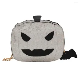 Drawstring Women Messenger Bags Halloween Pumpkin Ladies Shoulder Sequin Chain Funny PU Leather Fashion For Weekend Vacation