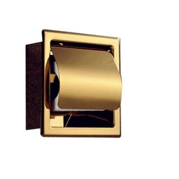 Toilet Paper Holders Toilet Paper Holders Single Wall Bathroom Roll Box Polished Gold Recessed Toileissue Holder All Metal Contruction Dha7I