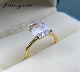 PANSYSEN WhiteYellowRose Gold Colour Luxury 8x10MM Emerald Cut AAA Zircon Rings for Women 100 925 Sterling Silver Fine Jewellery 25186434