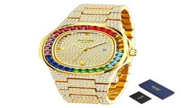 PINTIME Hip Hop Watch Bling Diamond Mens Watches Top Brand Luxury Gold Clock Steel Quartz Wristwatch Montre Homme Zegarek Meski Re2584437