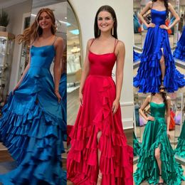 Party Dresses Layer Ruffle Prom Dress Scoop High Slit Winter Spring Formal Evening Wedding Guest Gown Pageant Gala Runway Baby Shower