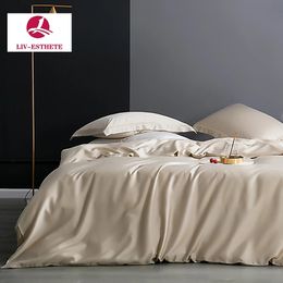 LivEsthete Luxury 100% Silk Bedding Set Healthy Skin Beauty Double Queen King Duvet Cover Flat Sheet Pillowcase Bed Sets 240417