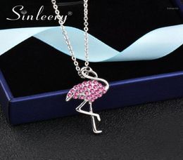 SINLEERY Silver Colour Cute Pink Rhinestone Flamingo Pendant Women Necklace Fashion Party Collection Jewellery XL211 SSH11307051