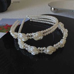 Headbands fashion pearl flowers Hairbands Women Hair Accessories Handmade Bow Flower Hoops Headband Wedding Ornaments Hair Jewellery Heawear Y240417