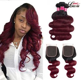 Ombre body wave hair with closure 44 closure with 34 bundles 1b99j two tone human hair bundles with closure9418610