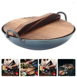 Pans Mini Amphora Wok Cookware House Accessories Frying Pan Kitchen Ornament Wrought Iron With Wooden Cover Adornments