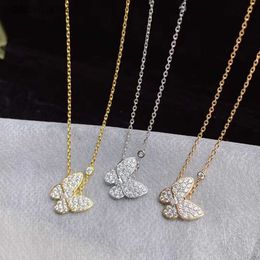 Luxury Top Grade Vancelfe Brand Designer Necklace High Version Full Diamond Clover Butterfly Necklace for Women 18k Rose Gold High Quality Jeweliry Gift