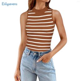 Women's Tanks Slim Fit Ribbed Vest Fashion Casual Classic Striped Print Tank Tops Summer Small High Neck Bottom