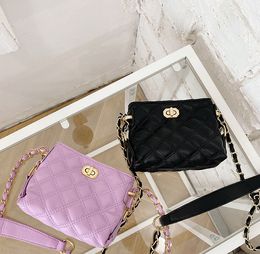 Kids square handbags children diamond lattice quilted PU leather crossbody bag girls metals buckle chain single shoulder bags Z7741