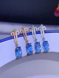Stud style blue topaz gemstone stud earrings for beauty jewelry real 925 silver gold plated natural gem birl party gift 2210221198694