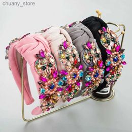 Headbands Luxury Baroque Colour Rhinestone Wide Side Headband Fashion Hair Accessories Women Trendy Party Hairband Hair Band Girl Headwear Y240417