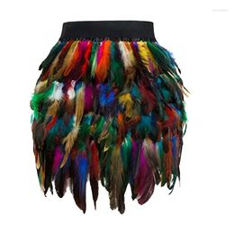 Skirts Fashion Fluffy Feather Patchwork Irregular Elastic Waist Carnival Festival Rave Nightclub Women Mini Plus Size