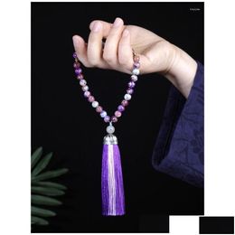 Beaded Strand 8Mm Purple Emperor Stone Islamic Muslim Tasbih 33 Bead Bracelet Women Tasty Blessing Rosary Natural Semi-Precious Jewel Dhm3T