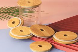 70mm 86mm Reusable Bamboo Mason Jar Lid with Straw Hole and Silicone Seal Wide Mouth Storage Canning Lids4160889