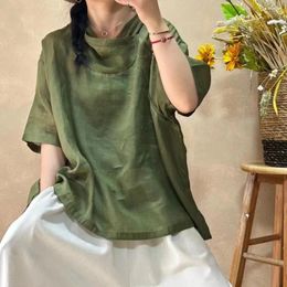 Women's Blouses 2024Women Ramie Shirts Spring Summer Vintage Solid Colour Hooded Half Sleeve Loose Female Tide Tops Wild