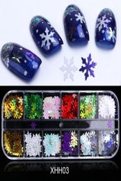 NEW Snowflake Nail Glitter Sequins Nail Art Stickers 12 Grids Flakes Snow DIY Manicure Tool Xmas Nail Art Decorations Set Epacket 9147232