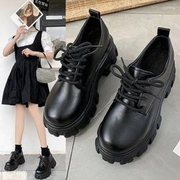 Casual Shoes Spring Women Single Black Patent Leather Thick Bottom British Style Comfortable Lace Up Platform